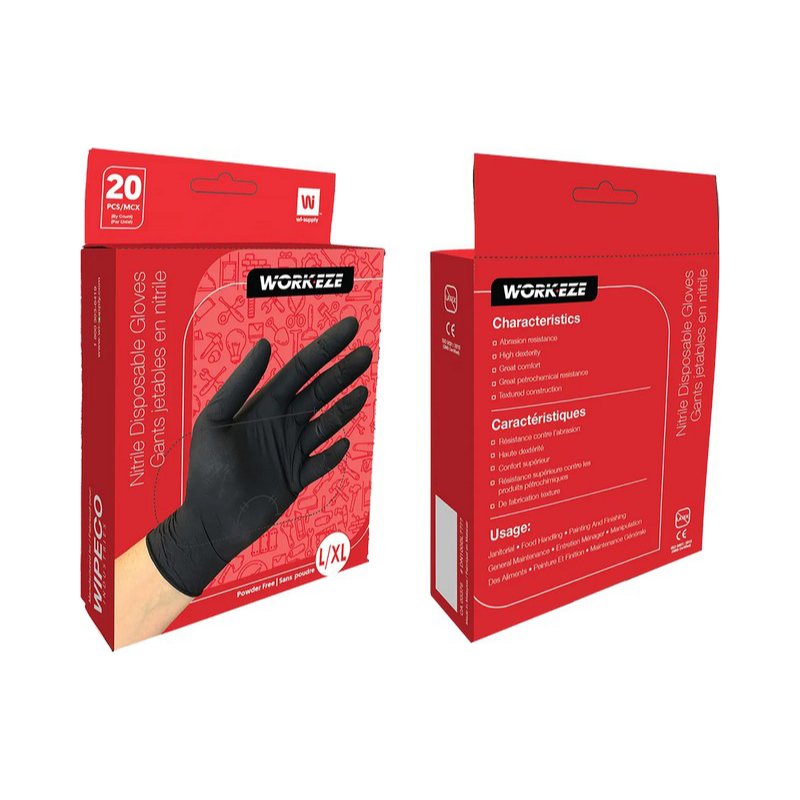 Workeze Nitrile 4 mil Black Disposable Glove 20pk